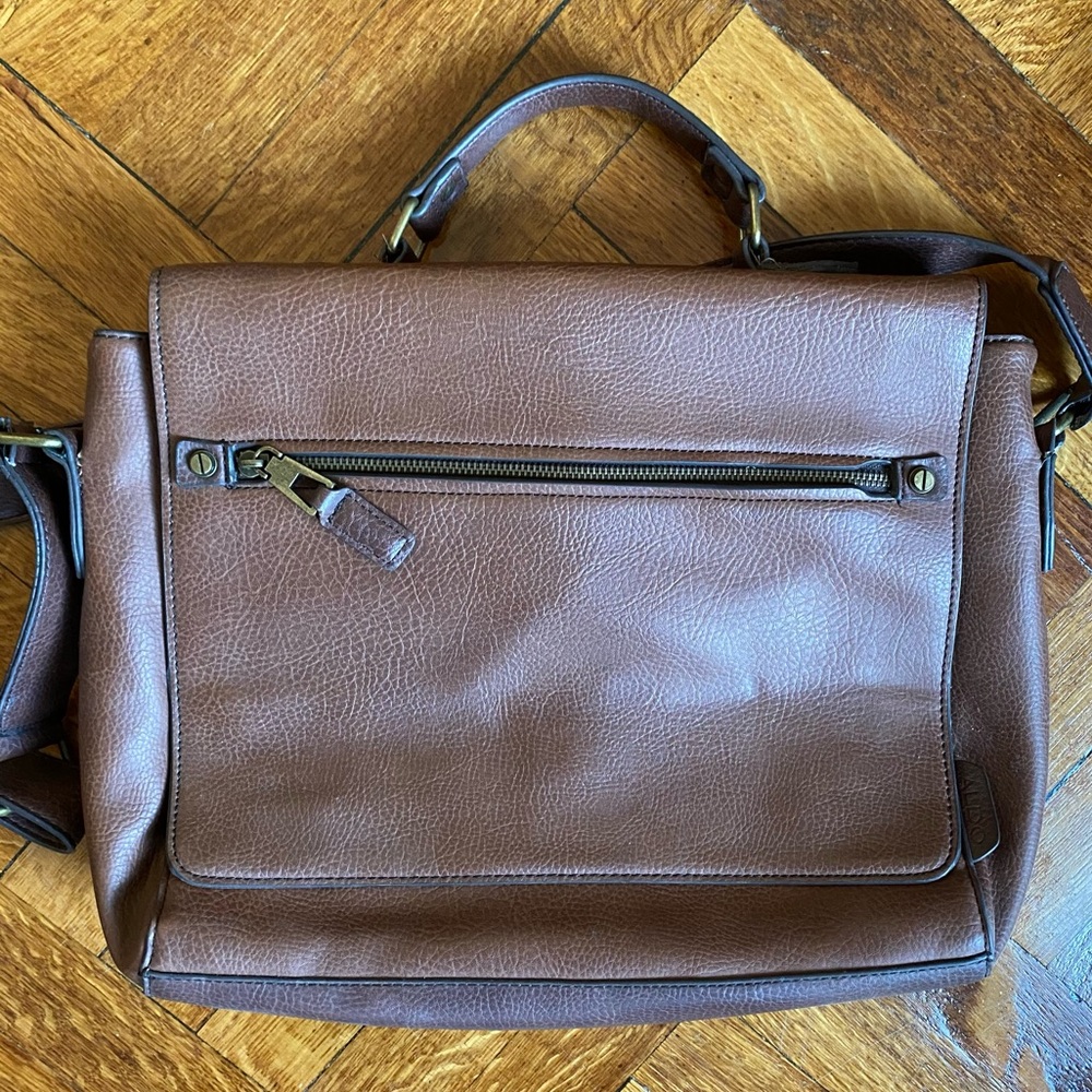 Aldo brown faux leather tech messenger bag